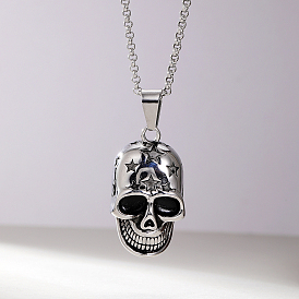 Stainless Steel Skull Pendant Necklace for Men Halloween Accessory