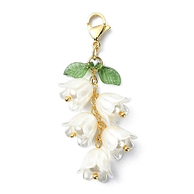 Flower ABS Plastic Imitation Pearl Pendant Decorations, Transparent Acrylic Leaf and Lobster Claw Clasps Charm