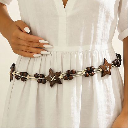 Богемные этнические цепочки на талию из кокосового ореха и дерева, украшенные бусинами, для платьев, регулируемые деревянные ремни в виде звезд для платья