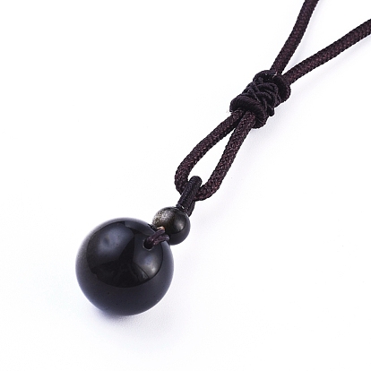 Gemstone Pendant Necklaces, with Nylon Cord, Round