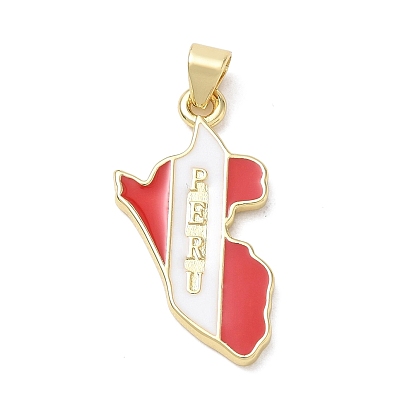 Brass Enamel Pendants, Map Charms, Long-Lasting Plated, Rack Plating, Lead Free & Cadmium Free