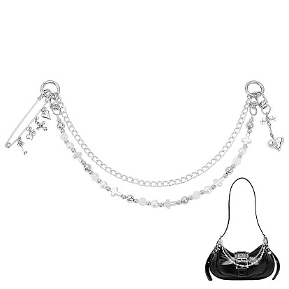 Алюминиевые цепочки и акриловые бусины двухслойные крестообразные декоративные цепочки для кошельков, с поворотными застежками из сплава и железной брошью