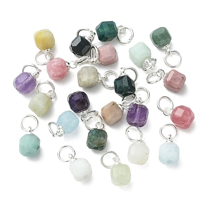 Природные смешанные подвески драгоценных камней, Граненые кубические подвески с петлями из нержавеющей стали, разноцветные, смешанные окрашенные и неокрашенные