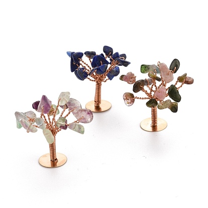 Natural Gemstone Chips Display Decorations, with Golden Plated Brass Wires, Lucky Tree