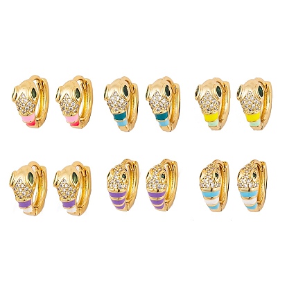 Pendientes de latón con micro pavimento de circonitas cúbicas, Pendientes de aro con esmalte de serpiente para mujer, dorado
