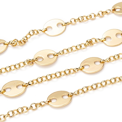 Brass Rolo Chains & Coffee Bean Chain, with Spool, Long-lasting Plated, Unwelded
