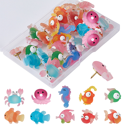 28Железные кнопки, Рисование штифтов, канцелярская кнопка с полимерной головкой, морское животное, рыба/краб/осьминог