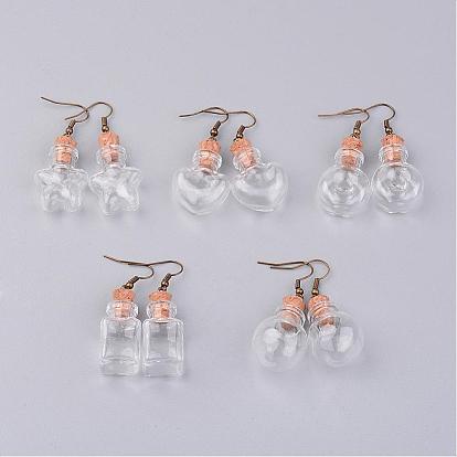 Glass Bottle Dangle Earrings, with Brass Earring Hooks, Antique Bronze