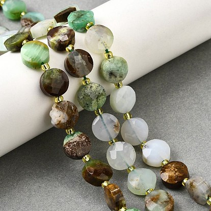 Природные серпантину нитей бисера, граненые, плоско-круглые, с бисером