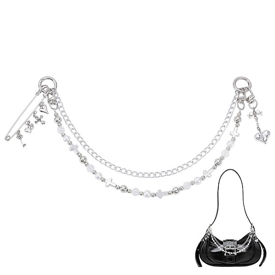 Алюминиевые цепочки и акриловые бусины двухслойные крестообразные декоративные цепочки для кошельков, с поворотными застежками из сплава и железной брошью