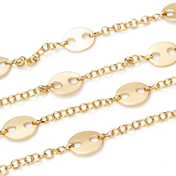 Brass Rolo Chains & Coffee Bean Chain, with Spool, Long-lasting Plated, Unwelded