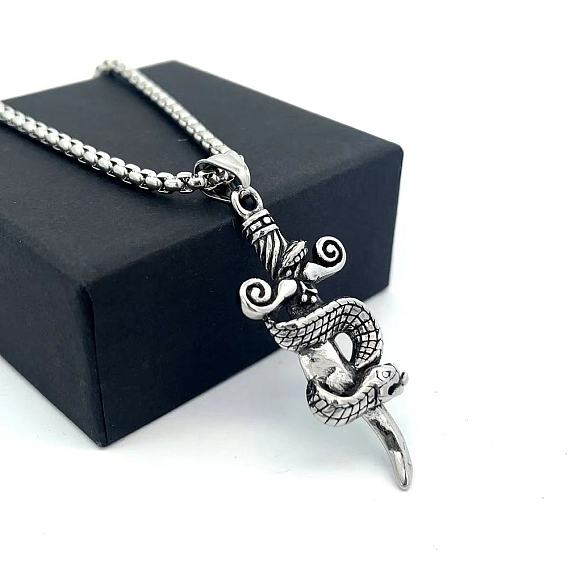 Винтажный 304 кулон в форме змеиного меча из нержавеющей стали в стиле панк для мужчин, не тускнеет