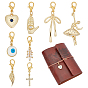 8Pcs Brass Pave Cubic Zirconia Enamel Pendant Decorations, with Alloy Lobster Claw Clasps, Mixed Shapes