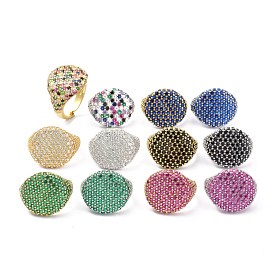 Bijoux bling pour cadeau femme adolescente, bagues larges en zircone cubique taille ronde, anneaux de manchette ouverts en laiton plaqué longue durée