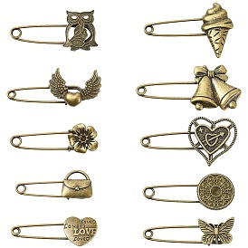 20 шт. 10 стили булавки для килта из сплава для рюкзака, античная бронза