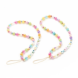 Word LOVE Acrylic Mobile Straps, with Acrylic & Brass Beads and Nylon Thread