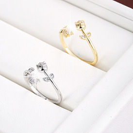 Anillos abiertos de latón con micropavé de circonitas cúbicas para mujer, flor