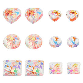 NBEADS Resin Cabochons, with Paillette, Square, Heart, Half Round