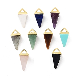 Gemstone Pendants, Triangle Charms with Golden Plated Brass Findings