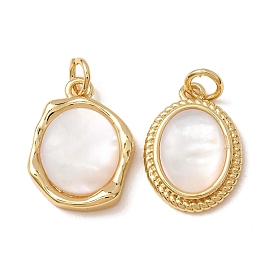 Brass & Natural White Shell Pendants, Oval Charm, Long-Lasting Plated, Cadmium Free & Lead Free