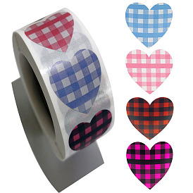 Heart with Tartan Paper Stickers, Self Adhesive Roll Sticker Labels, for Envelopes, Bubble Mailers and Bags