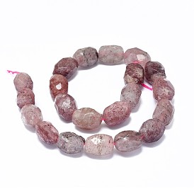  Naturel de fraise de quartz brins de perles, facette, ovale