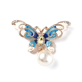 Butterfly with Plastic Imitation Pearl Enamel Pin, Light Gold Alloy Brooch with Crystal Rhinestone for Backpack Clothes