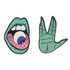 Alloy Enamel Pin Brooch, for Backpack Clothes, Halloween Horror Mouth with Beady Green Palms