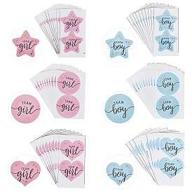 SUPERFINDINGS 120Pcs 3 Style TEAM Girl and Boy Stickers, Adhesive Label Sealing Stickers, for Candy & Gift Packaging Paste