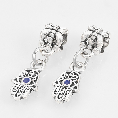 Alloy Enamel European Dangle Charms, Large Hole Pendants, Hamsa Hand