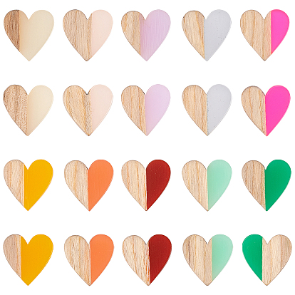 Resin & Wood Two Tone Cabochons, Heart