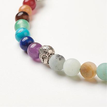 Yoga Chakra Jewelry, Natural Gemstone Wrap Bracelets, Four Loops, with Alloy Findings