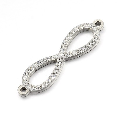 Original Color 304 Stainless Steel Polymer Clay Grade A Rhinestone Infinity Bracelet Links Connectors, 42x11x2.5mm, Hole: 2mm