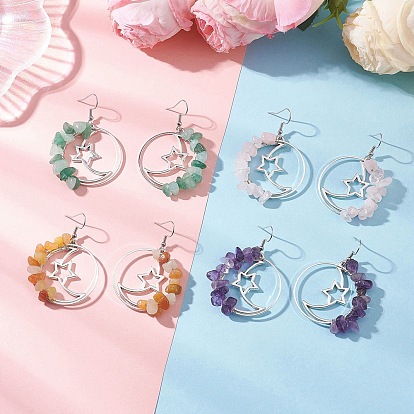 Серьги-подвески из сплава драгоценных камней в форме луны и звезды, с 304 нержавеющей стали серьги крючки, Луна и звезды, античное серебро