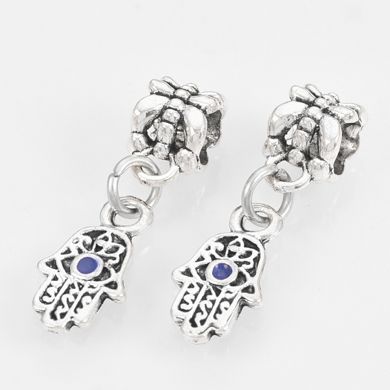 Alloy Enamel European Dangle Charms, Large Hole Pendants, Hamsa Hand