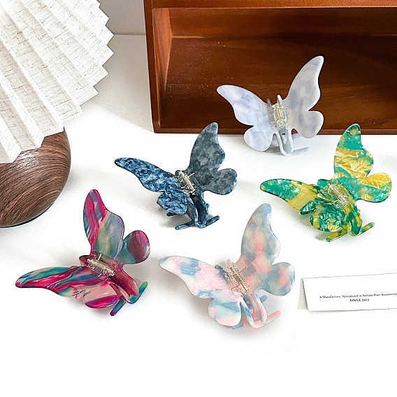 Заколки-когти из ацетата целлюлозы в форме бабочки, аксессуары для волос для женщин и девочек