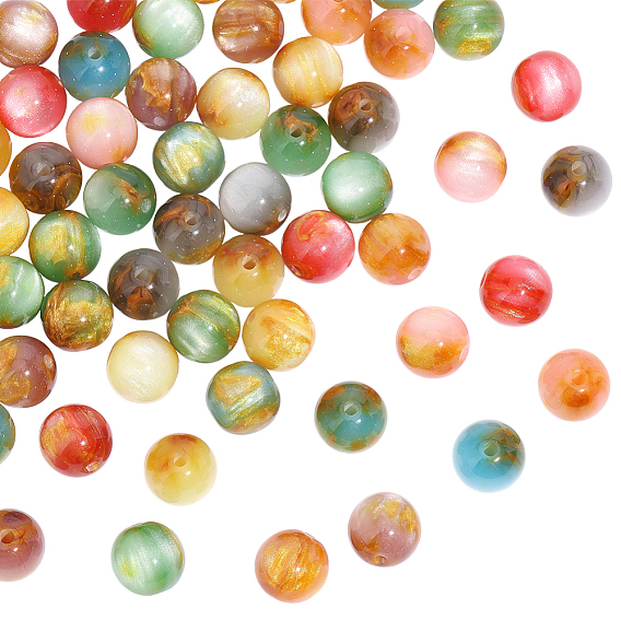 75 piezas de perlas de resina transparente, rondo, dos tonos, con polvo del brillo