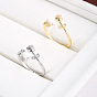 Brass Micro Pave Cubic Zirconia Cuff Open Rings for Women, Flower