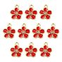 10Pcs Alloy Enamel Pendants, Flower Charms, Golden