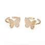 Adjustable Brass Micro Pave Clear Cubic Zirconia Cuff Rings, Open Rings, Long-Lasting Plated, Butterfly