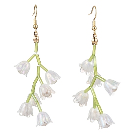 Shell Pearl Beads & Imitation Jelly Acrylic Dangle Earrings, with Brass Earring Hooks, Flower