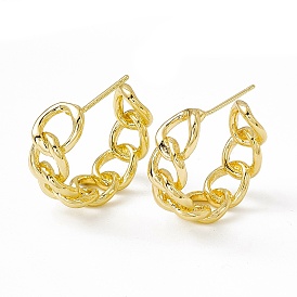 Brass Curb Chain Shaped Stud Earrings for Women