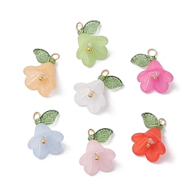 Acrylic Pendants, with Glass and Brass Findings, Flower Charms