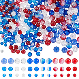 360Pcs 18 Styles Spray Painted Crackle Glass Beads, Round