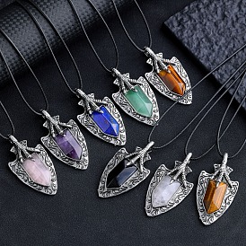 Gemstone Faceted Pendants, Arrow Charms, Antique Silver