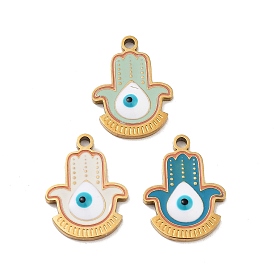 Ion Plating(IP) 316 Surgical Stainless Steel Pendants, Nickel Free, with Enamel, Real 18K Gold Plated, Hamsa Hand with Evil Eye Charm