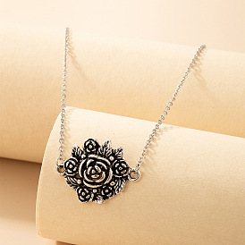 Retro Flower Alloy Necklace with Creative Geometric Design for Women