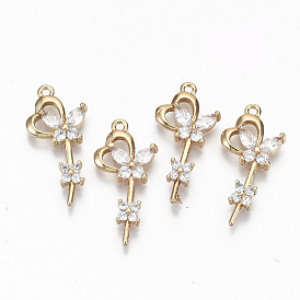 Brass Micro Pave Cubic Zirconia Pendants, Light Gold, Long-Lasting Plated, Cadmium Free & Lead Free, Flower