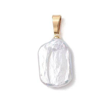 Натуральный жемчуг барокко подвески с жемчугом кеши, прямоугольник амулеты, с латунью и 304 результатами из нержавеющей стали, белые