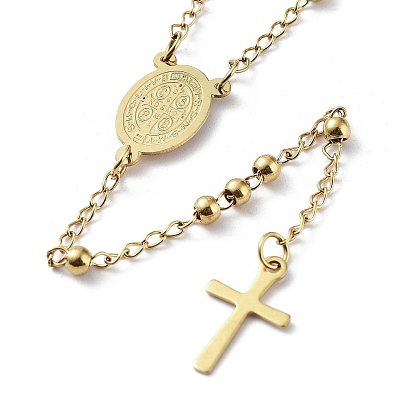 202 Stainless Steel Rosary Bead Necklaces, Cross Pendant Necklaces